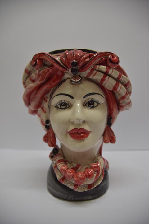 Coppia teste di moro con turbante Produzione artigianale di Caltagirone h. 28 cm