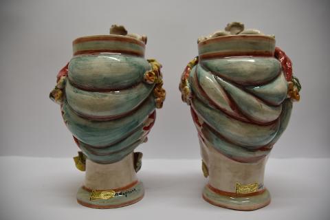 Teste di moro con corona e turbante Produzione artigianale di Caltagirone  h. 31 cm