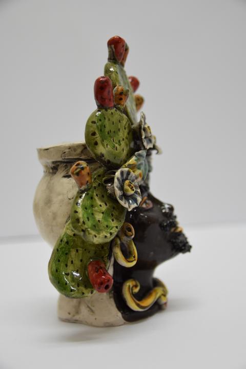 Coppia Teste di moro decoro frutta Produzione artigianale di Caltagirone  h.20