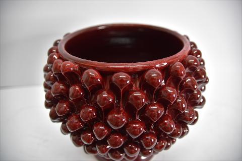 Mezza pigna cachepot con alzata h.20 cm Produzione artigianale di Caltagirone  tinta unica