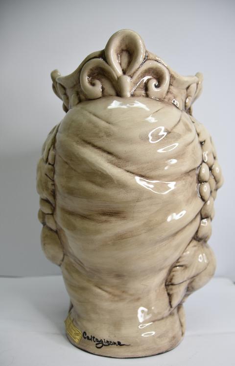 Coppia teste di moro decoro frutta fumé nero satinato Produzione artigianale di Caltagirone h.36 cm