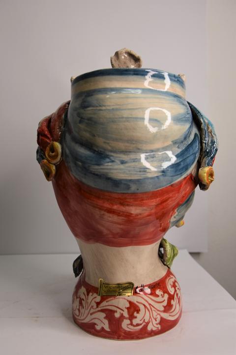 Coppia teste di moro con turbante Produzione artigianale di Caltagirone  h. 31cm