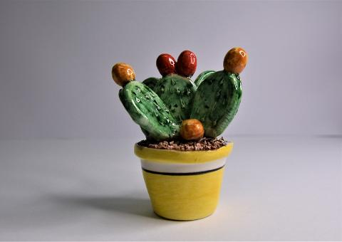 Piantina fico d'india in ceramica Produzione artigianale di Caltagirone h.10 cm