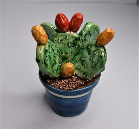 Piantina fico d'india in ceramica Produzione artigianale di Caltagirone h.10 cm