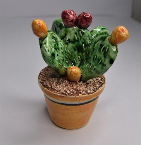 Piantina fico d'india in ceramica Produzione artigianale di Caltagirone h.10 cm