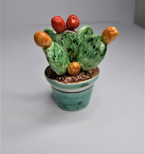 Piantina fico d'india in ceramica Produzione artigianale di Caltagirone h.10 cm