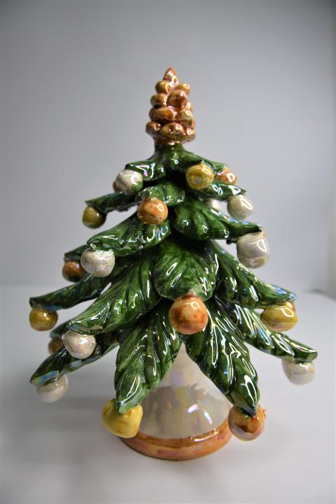 Albero di Natale in ceramica con smalto madreperla Produzione artigianale di Caltagirone  h.18/19 cm