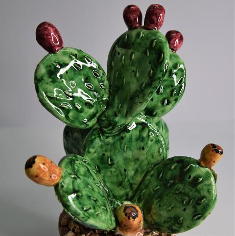 Piantina fico d'india in ceramica Produzione artigianale di Caltagirone h.22 cm