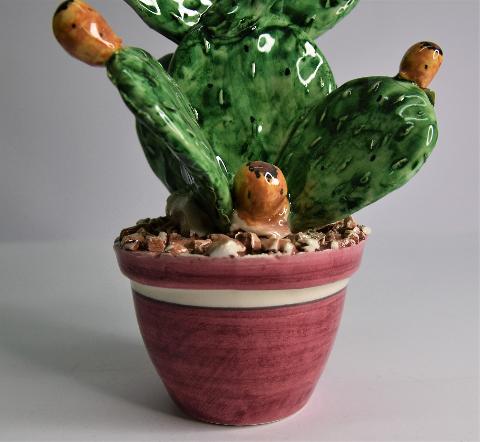 Piantina fico d'india in ceramica Produzione artigianale di Caltagirone h.22 cm