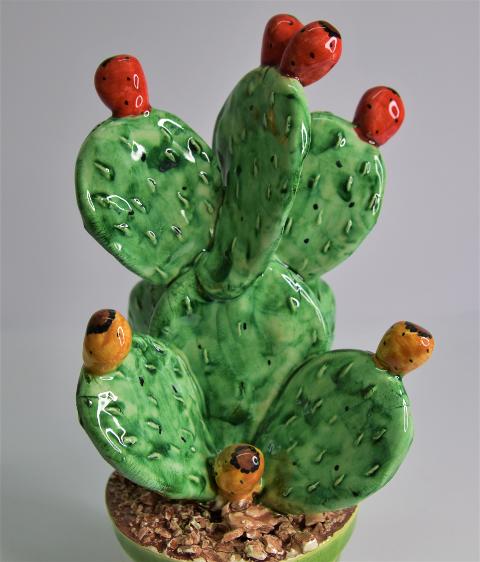 Piantina fico d'india in ceramica Produzione artigianale di Caltagirone h.22 cm