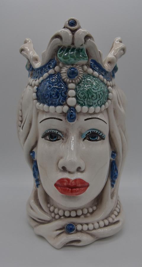 Coppia teste di moro Emiro blu/verde Produzione artigianale di Caltagirone h.20 cm