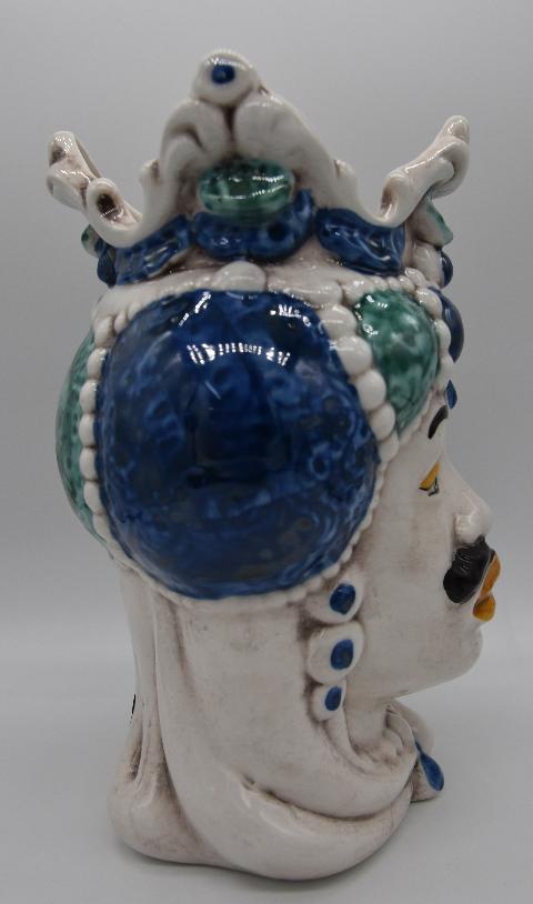 Coppia teste di moro Emiro blu/verde Produzione artigianale di Caltagirone h.20 cm