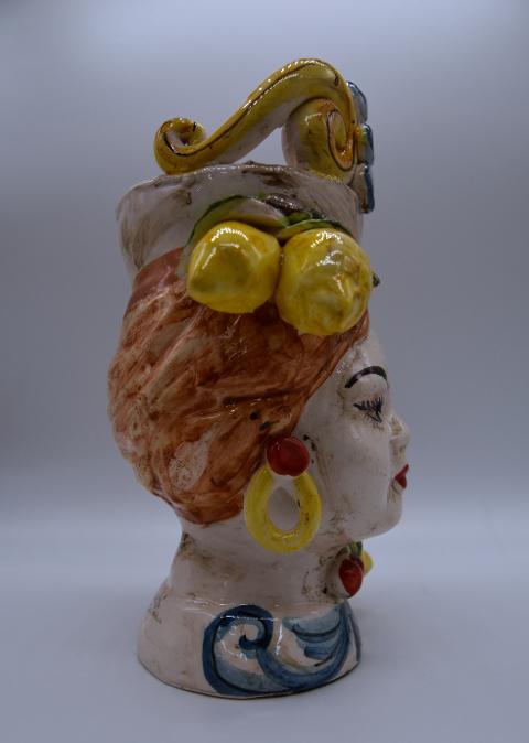 Coppia teste di moro con frutta Produzione artigianale di Caltagirone h.15 cm