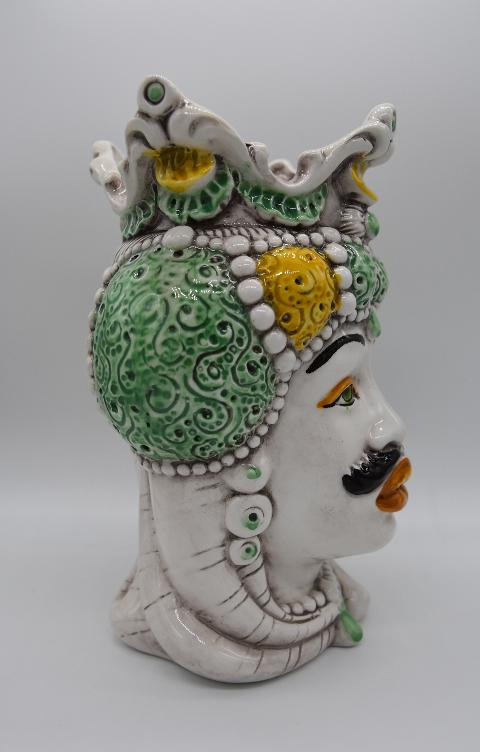 Coppia Teste di moro Emiro giallo/verde Produzione artigianale di Caltagirone h.20cm