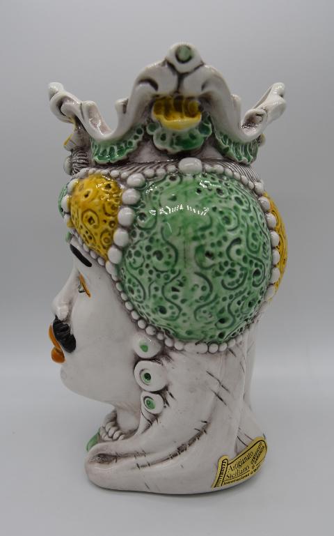 Coppia Teste di moro Emiro giallo/verde Produzione artigianale di Caltagirone h.20cm