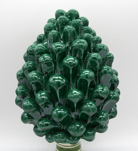 Pigna siciliana in ceramica verde ramino h.20 cm Produzione artigianale di Caltagirone con piede decorato