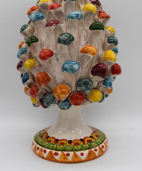 Pigna siciliana in ceramica multicolore h.20 cm Produzione artigianale di Caltagirone con piede decorato