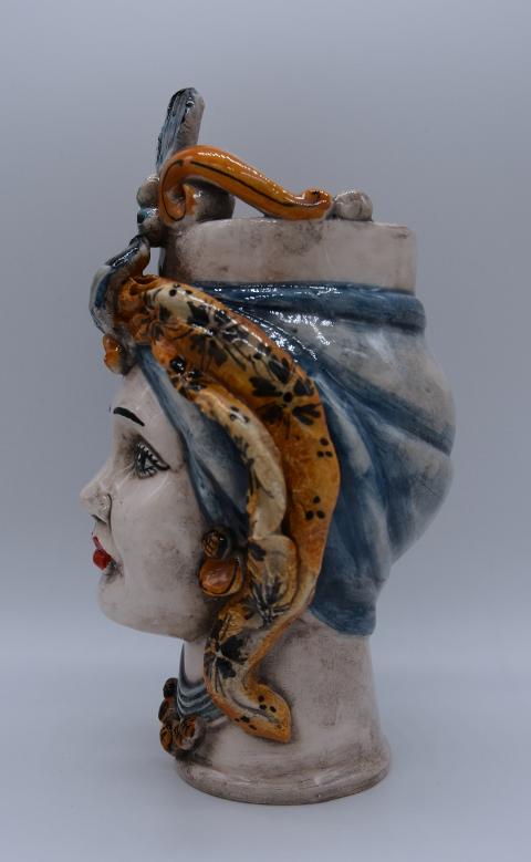 Coppia Teste di moro h.18 cm Produzione artigianale di Caltagirone  con corona e turbante
