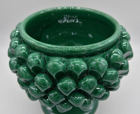 Mezza pigna h.15 cm verde ramino vaso porta pianta Produzione artigianale di Caltagirone con alzata