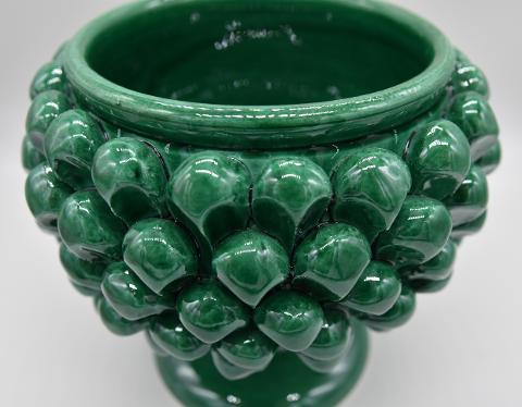 Mezza pigna h.15 cm verde ramino vaso porta pianta Produzione artigianale di Caltagirone con alzata
