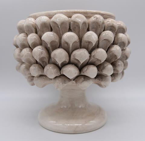 Mezza pigna h.15 cm bianco antico vaso porta pianta Produzione artigianale di Caltagirone con alzata