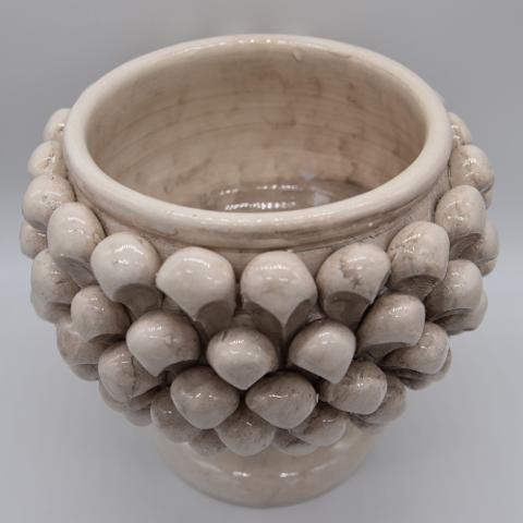 Mezza pigna h.15 cm bianco antico vaso porta pianta Produzione artigianale di Caltagirone con alzata