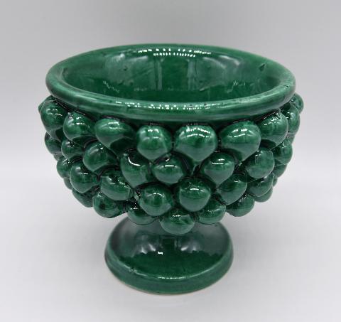 Mezza pigna h.10 cm verde ramino vaso porta pianta Produzione artigianale di Caltagirone con alzata