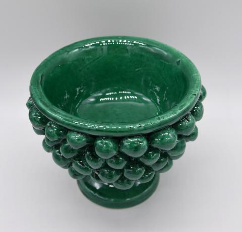 Mezza pigna h.10 cm verde ramino vaso porta pianta Produzione artigianale di Caltagirone con alzata