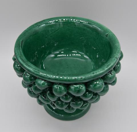 Mezza pigna h.10 cm verde ramino vaso porta pianta Produzione artigianale di Caltagirone con alzata