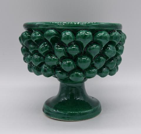 Mezza pigna h.10 cm verde ramino vaso porta pianta Produzione artigianale di Caltagirone con alzata