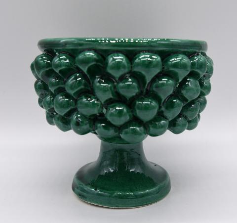 Mezza pigna h.10 cm verde ramino vaso porta pianta Produzione artigianale di Caltagirone con alzata