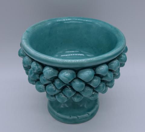 Mezza pigna h.10 cm verde tiffany vaso porta pianta Produzione artigianale di Caltagirone con alzata