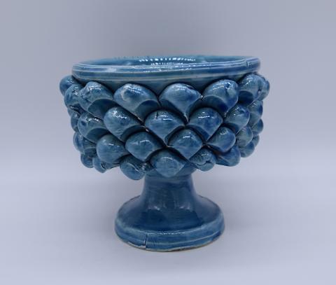 Mezza pigna h.10 cm blu antico vaso porta pianta Produzione artigianale di Caltagirone con alzata