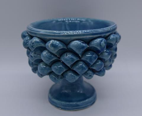 Mezza pigna h.10 cm blu antico vaso porta pianta Produzione artigianale di Caltagirone con alzata