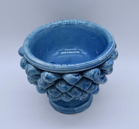 Mezza pigna h.10 cm blu antico vaso porta pianta Produzione artigianale di Caltagirone con alzata