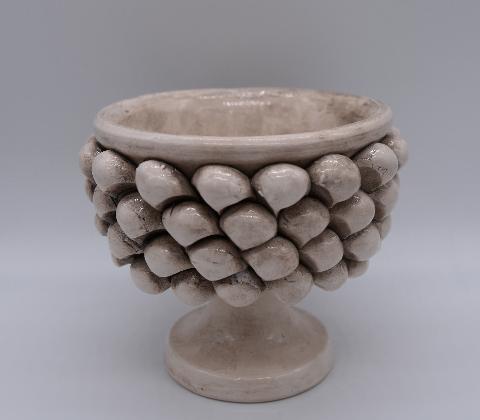 Mezza pigna h.10 cm bianco antico vaso porta pianta Produzione artigianale di Caltagirone con alzata