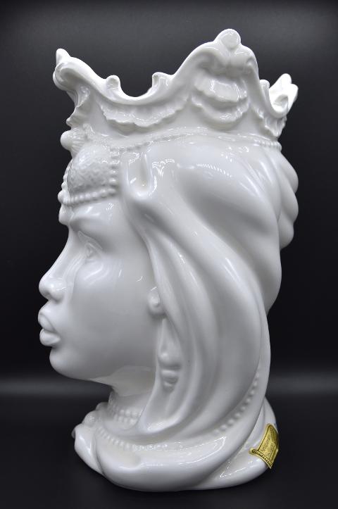Coppia Teste di moro Emiro moderne bianche monocolore Produzione artigianale di Caltagirone h.25 cm