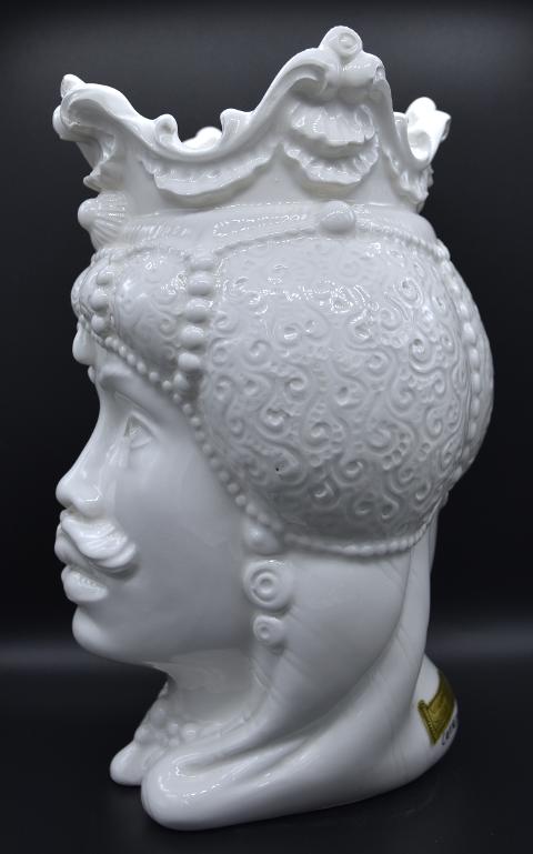 Coppia Teste di moro Emiro moderne bianche monocolore Produzione artigianale di Caltagirone h.25 cm