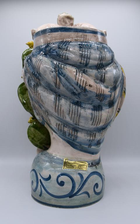 Coppia teste di moro con fichi d'india h.30 cm Produzione artigianale di Caltagirone decorate