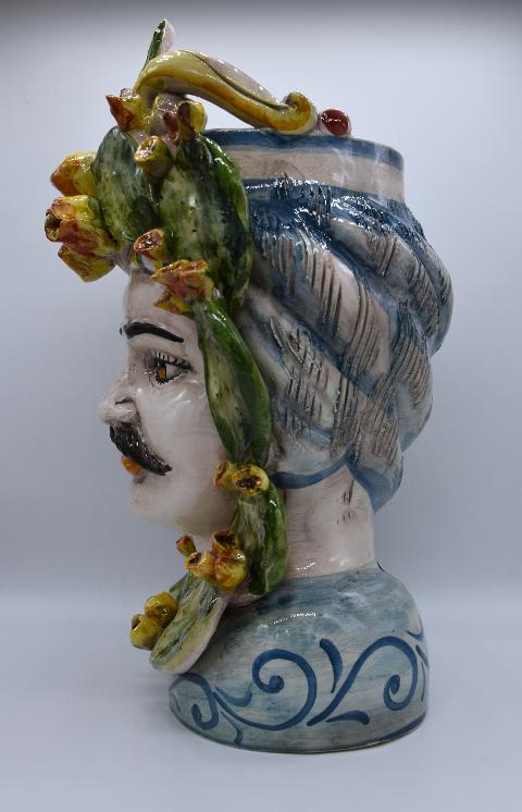Coppia teste di moro con fichi d'india h.30 cm Produzione artigianale di Caltagirone decorate