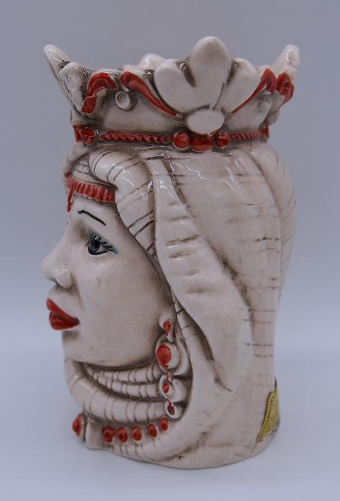 Coppia teste di moro afro h.14 cm Produzione artigianale di Caltagirone bianco antico/rosso