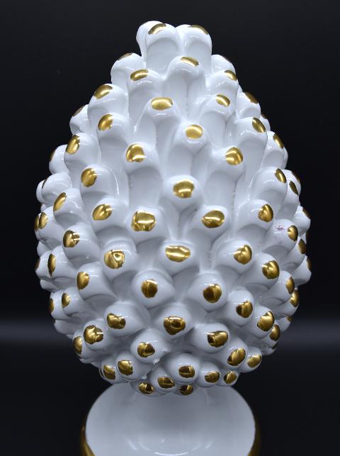 Pigna bianca decoro in oro zecchino Produzione artigianale di Caltagirone h.25 cm