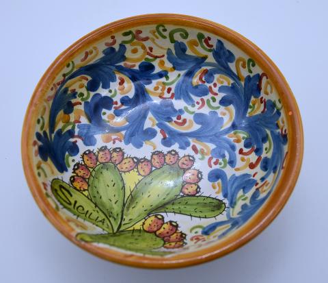 Ciotola per antipasti/aperitivi decoro fico d'india Produzione artigianale di Santo Stefano di Camastra Diametro 12cm