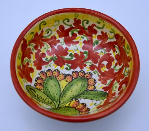 Ciotola per antipasti/aperitivi decoro fico d'india Produzione artigianale di Santo Stefano di Camastra Diametro 12cm