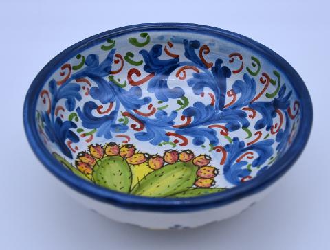 Ciotola per antipasti/aperitivi decoro fico d'india Produzione artigianale di Santo Stefano di Camastra Diametro 12cm