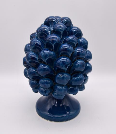 Pigna siciliana in ceramica blu antico h.15 cm Produzione artigianale di Caltagirone monocolore