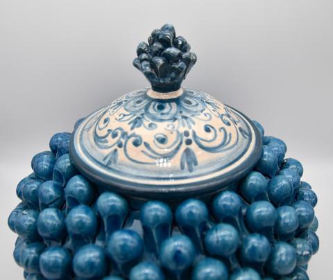 Biscottiera pigna decorata blu antico Produzione artigianale di Caltagirone h.20 cm