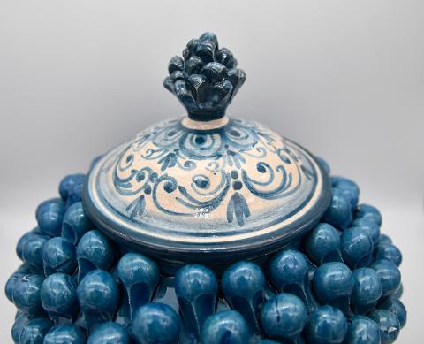 Biscottiera pigna decorata blu antico Produzione artigianale di Caltagirone h.20 cm