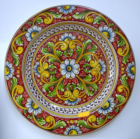 Piatto floreale in ceramica da parete Produzione artigianale di Caltagirone  Diametro 55cm