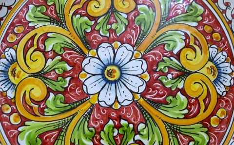 Piatto floreale in ceramica da parete Produzione artigianale di Caltagirone  Diametro 55cm
